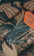 Hussain rehar 3pc article marina dhanak heavy embroidered greenhussaiykn