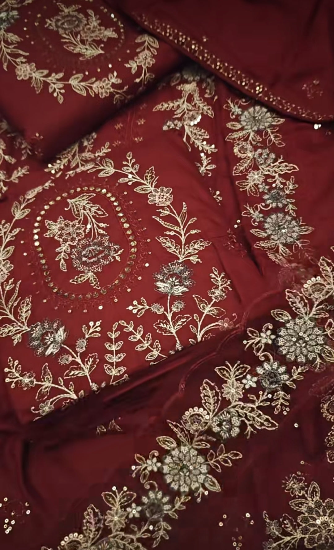 Maria.b 3pc article marina dhanak heavy embroidered mehroonit9yigo