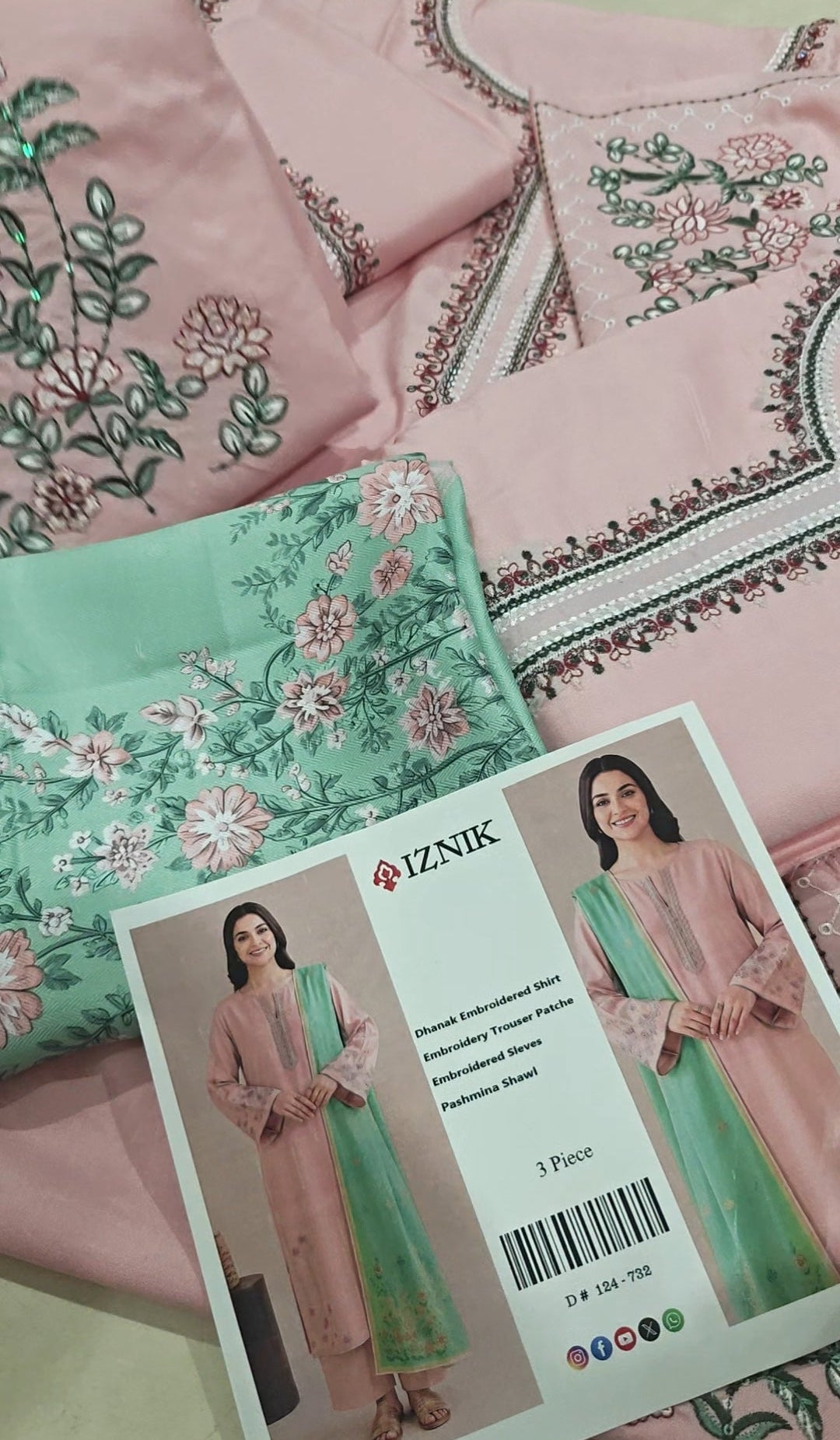 DHANK EMBERODRY 3PC IZNIK LAWN EMBERODRY PINK0173779