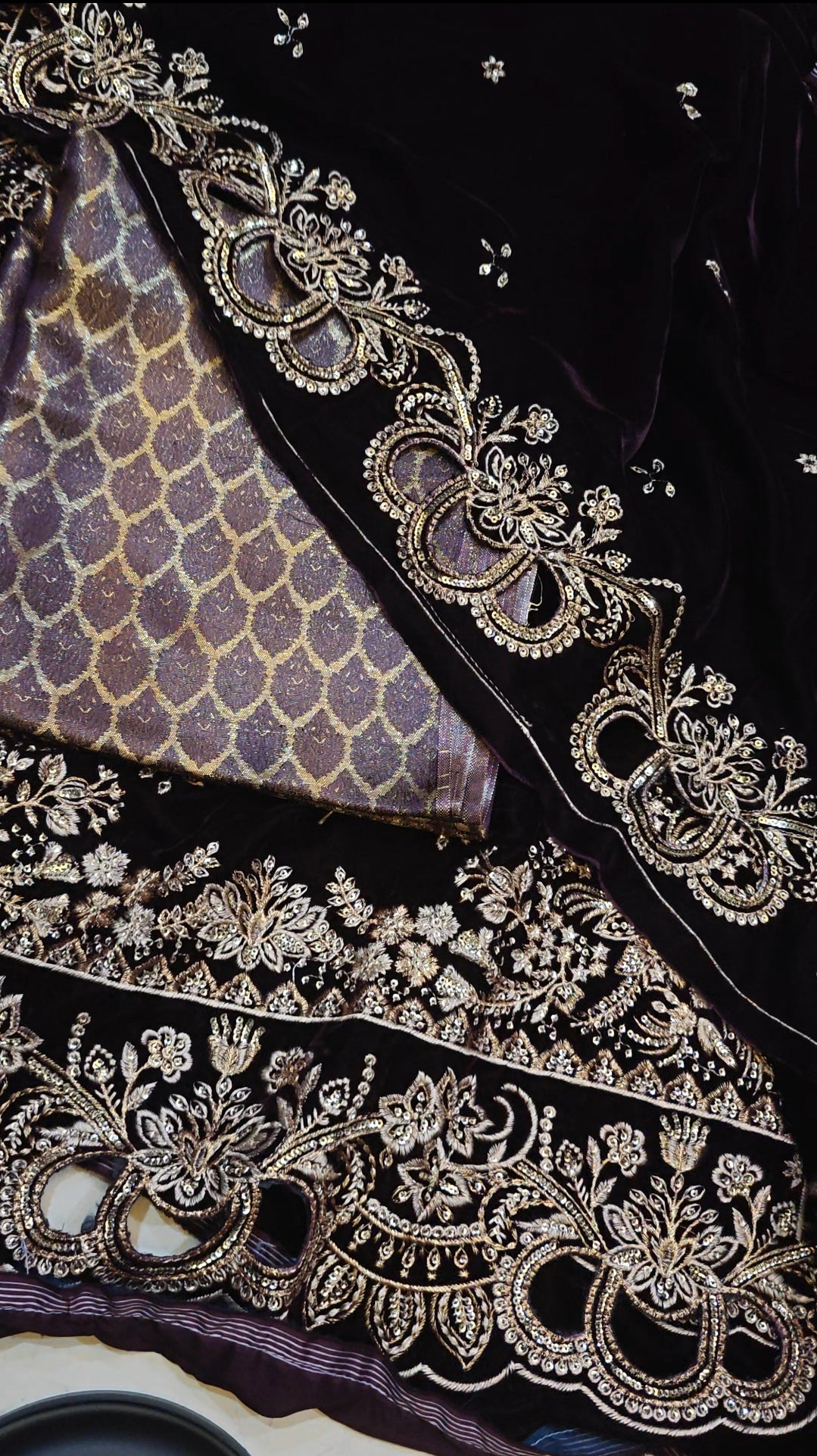 MARIA.B VELVET EMBROIDERED 3 PIECE DRESS