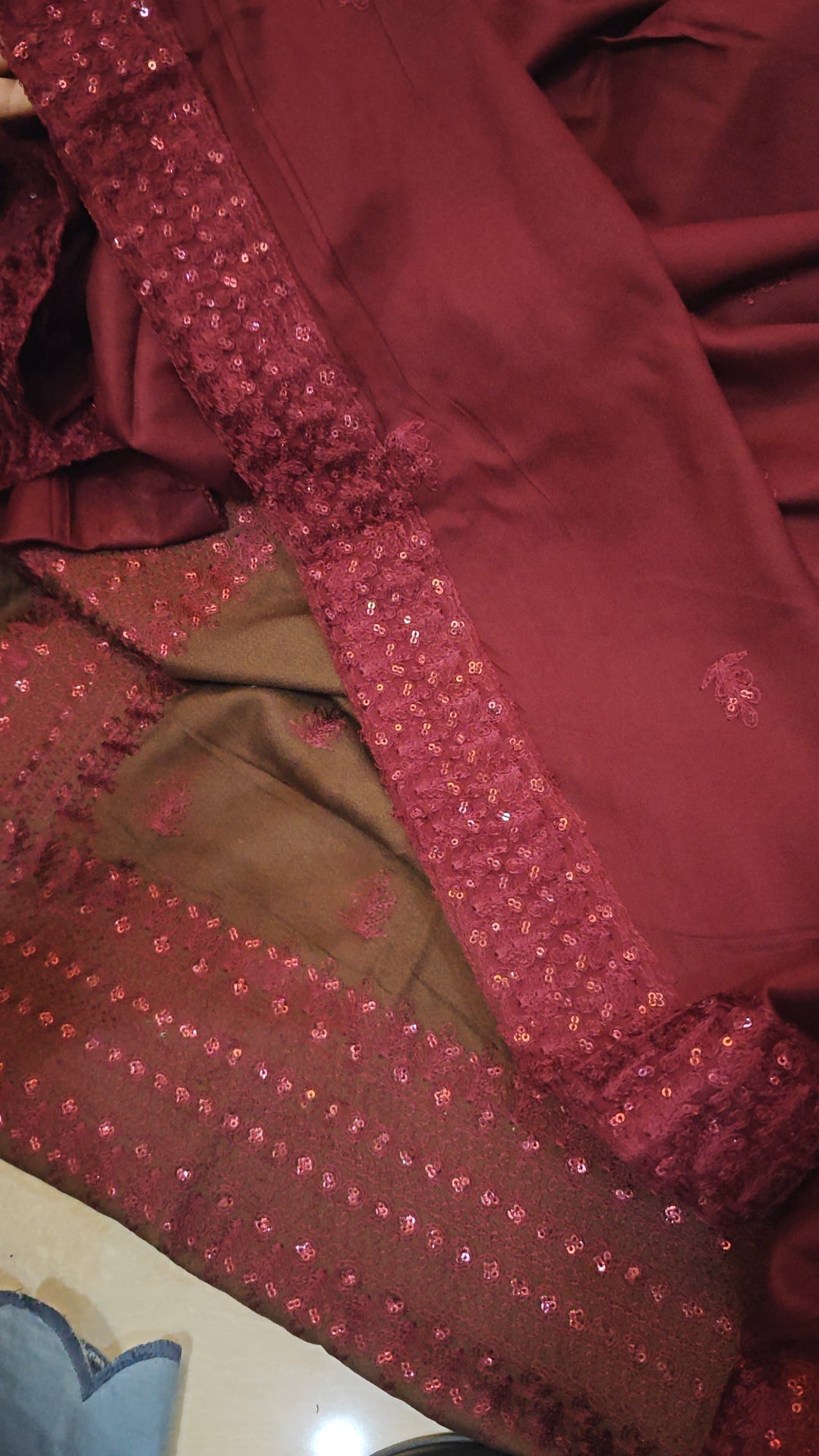 DHANAK PEACH WHOOL EMBROIDERED 3 PIECE DRESS