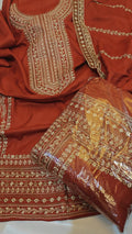 PEACH WHOOL DHANAK 3 PIECE DRESS