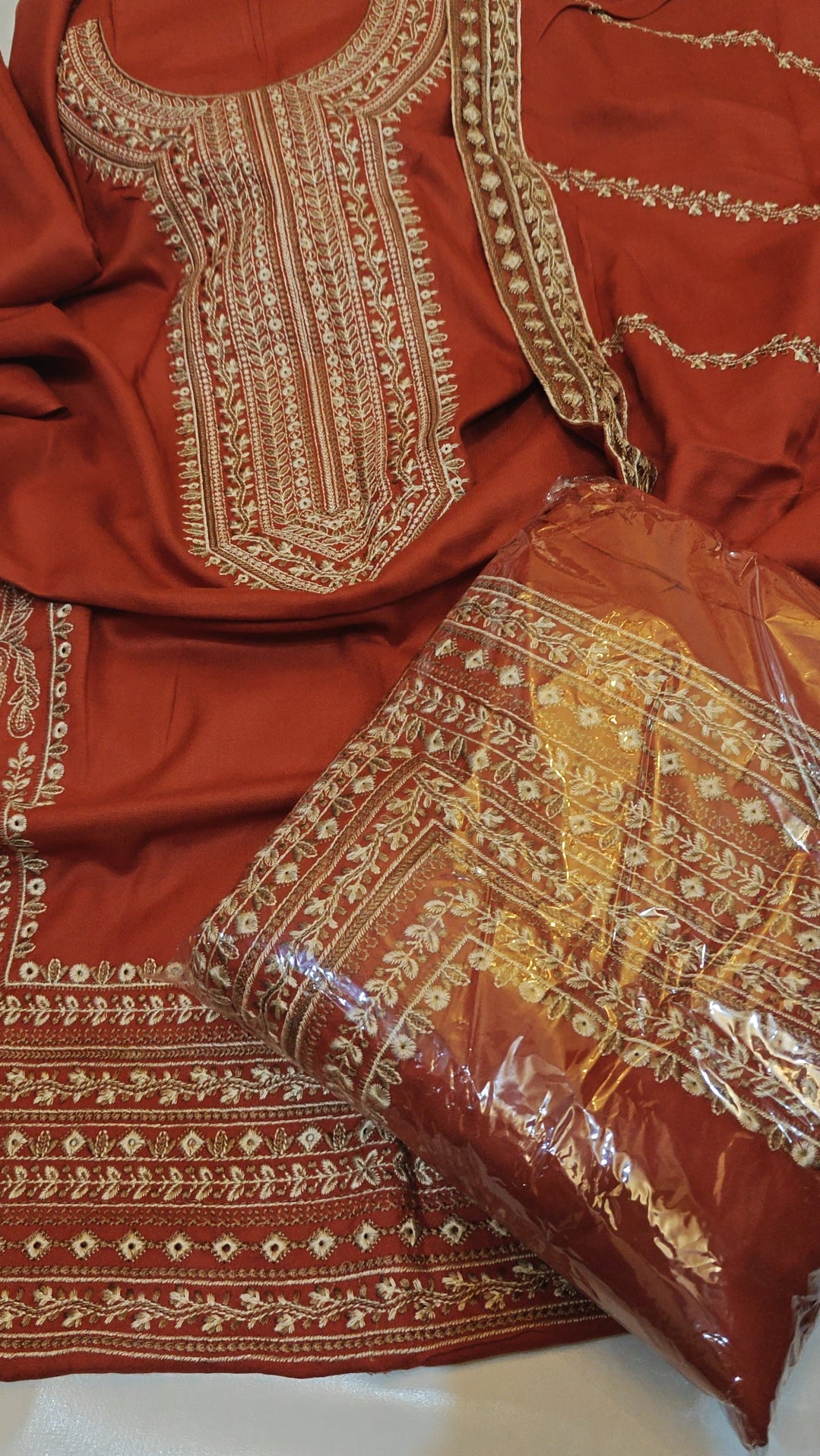 PEACH WHOOL DHANAK 3 PIECE DRESS