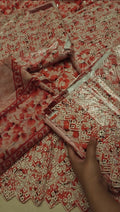 BINSAED 3PC LAWN CHIKENKARI LAWN RED884422