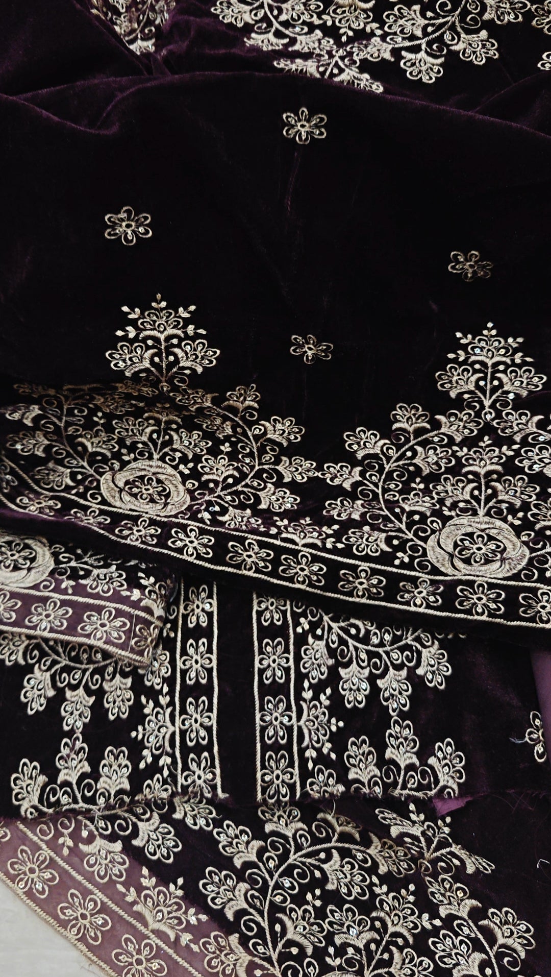 FULLY EMBROIDERED VELVET 3 PIECE DRESS