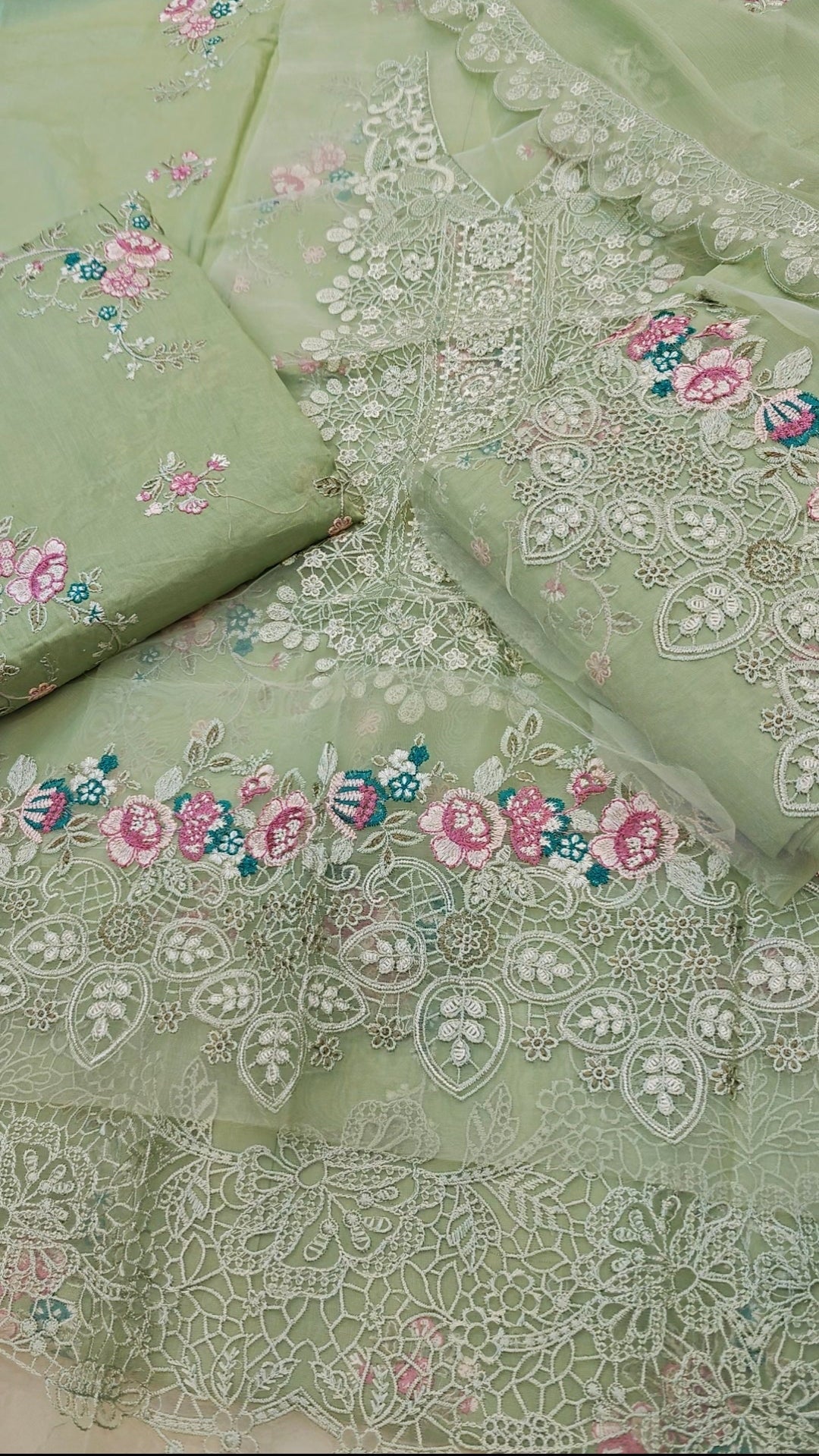 KAHF 3PC LAWN EMBROIDERY ROYAL EID SUIT PISTACHIO8811