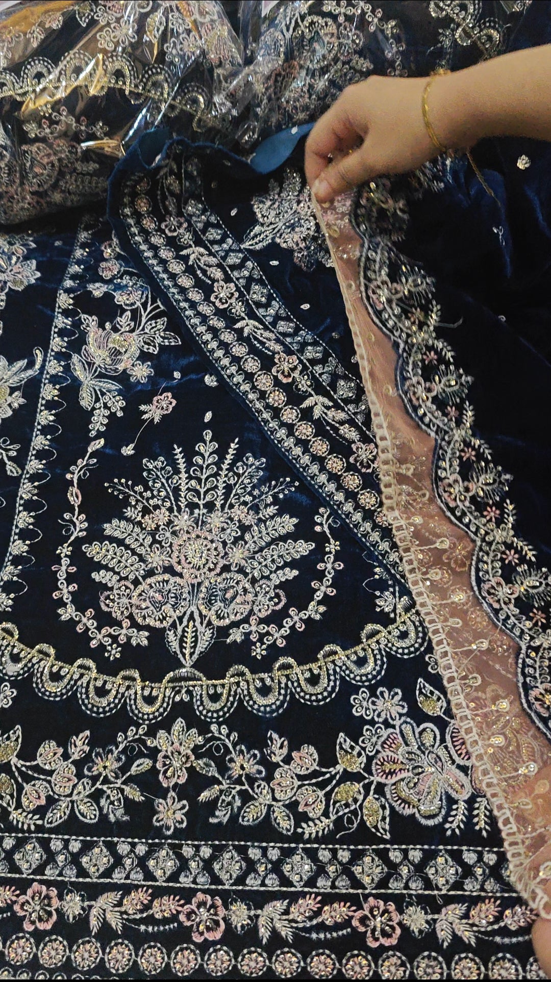 ANEELA'S VELVET EMBROIDERED 3 PIECE DRESS