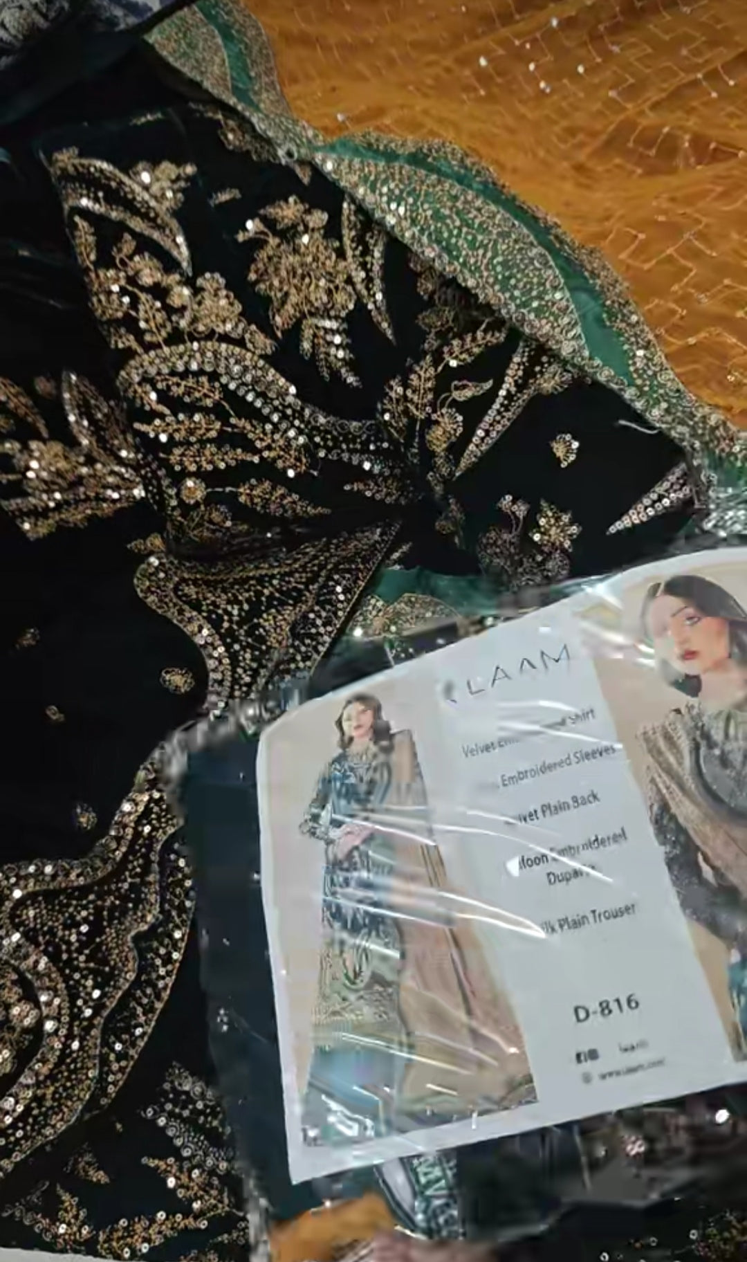 LAAM 3PC ARTICLE VELVET EMBROIDERED POOTALGREENHIH