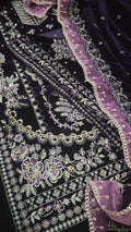 ANEELAS EMBROIDERED VELVET 3 PIECE DRESS PLUM COLOR D4ZT