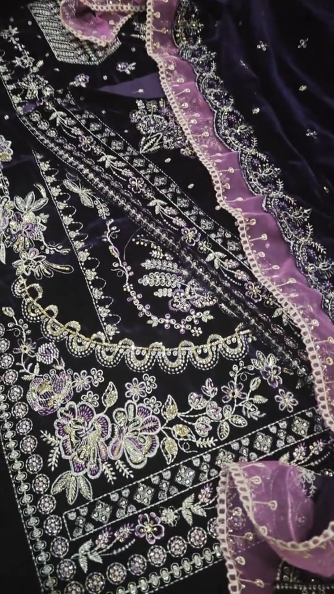 ANEELAS EMBROIDERED VELVET 3 PIECE DRESS PLUM COLOR