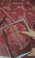 BAREEZE MARINA DHANAK FABRIC 3PIECE ARTICLE WITH EMBROIDERED WITH PATCHES MEHROONTHF