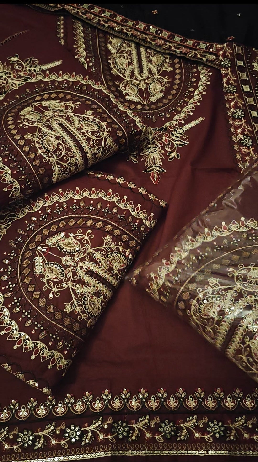 Lawn embroidery mehroon with dupatta meh44308809