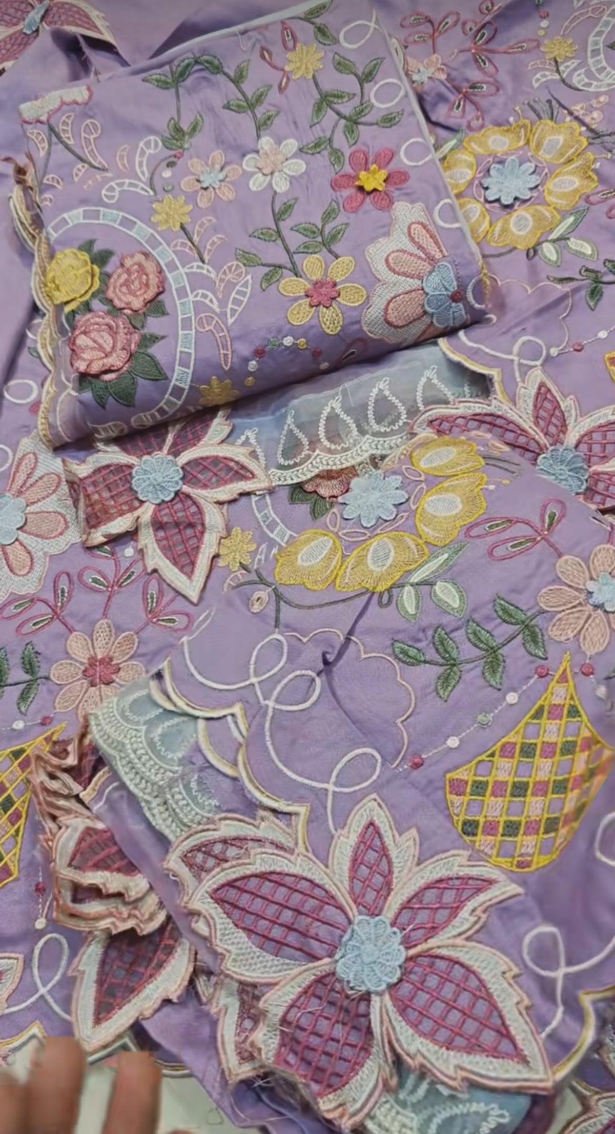 MARINA DHANAK FABRIC 3PC ARTICLE WINTER SEQUENCE EMBROIDERED 3DFLOWER LALIC