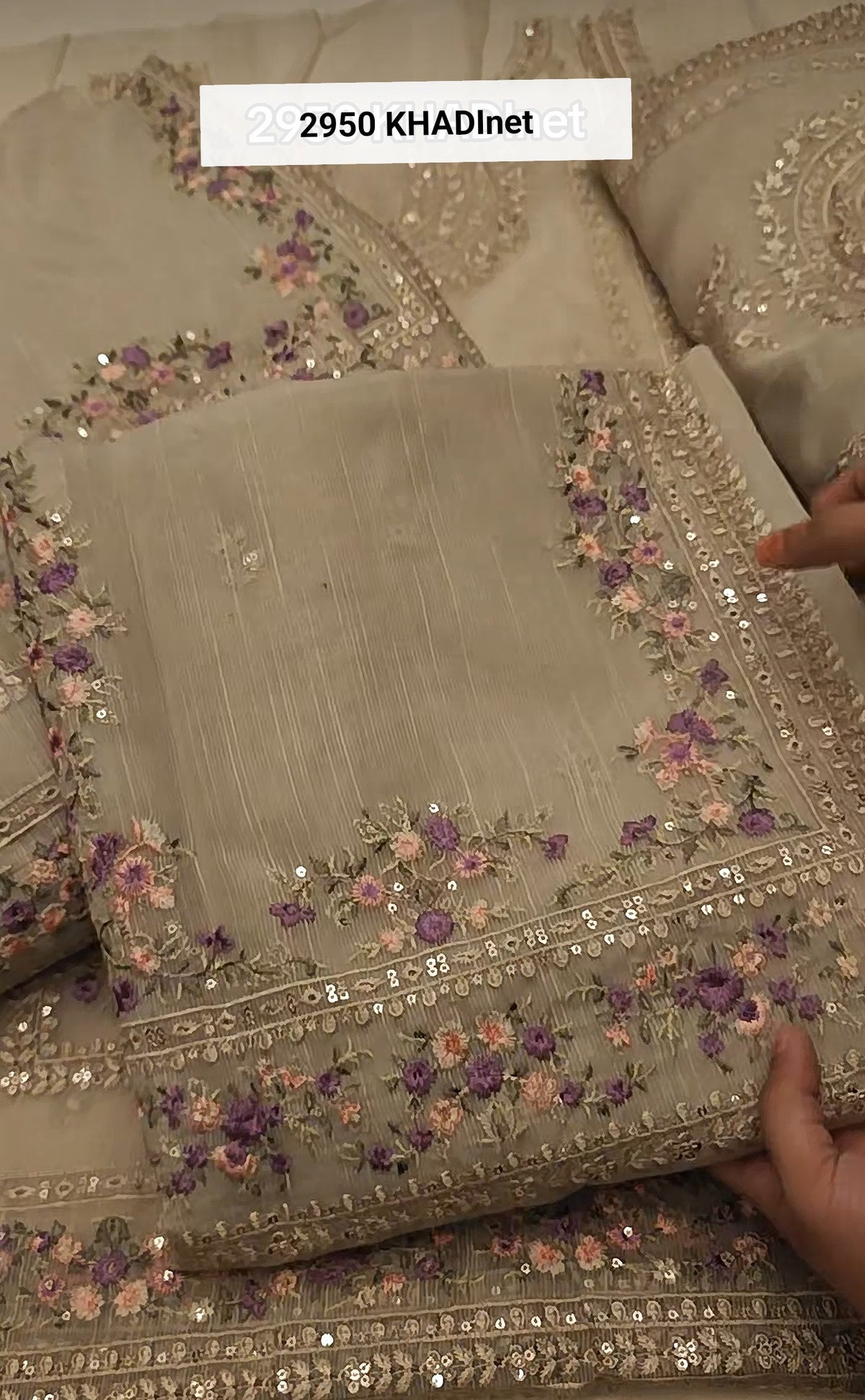 KHADI NET 2PC ARTICLE EMBROIDERED WITH BAGEI69Y