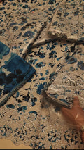 BINSAED LAWN 3pc grey & blue chikenkari Kari bin01224