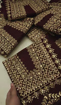 SHAMRAY KHADDAR  3PC ARTICLE HEAVY EMBROIDERED MEHROON879YUGOG